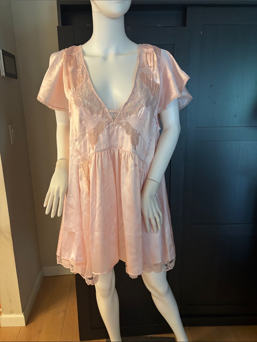 Free People Blush Pink Lace-Trim Mini Dress